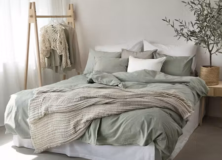 Washed Grön Bäddset Enkeltäcke 150x210