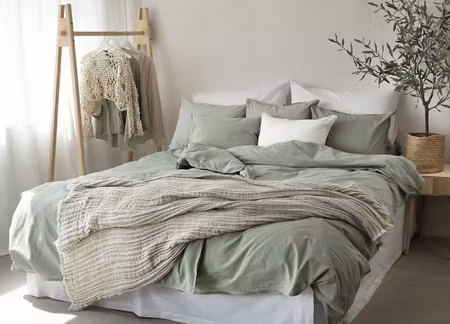 Washed Grön Bäddset Borganäs of Sweden Enkeltäcke 150x210