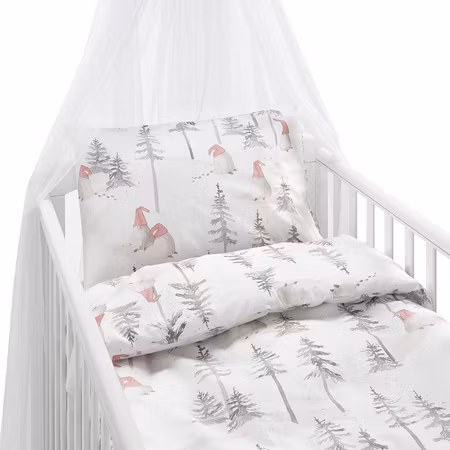 Bäddset Skogstomte Vit/Grå Spjälsäng 100x130 cm Borganäs of Sweden