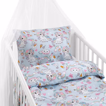 Bäddset Enhörning Blå Spjälsäng 100x130 Borganäs of Sweden