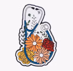 Brosch, blommig stetoskop