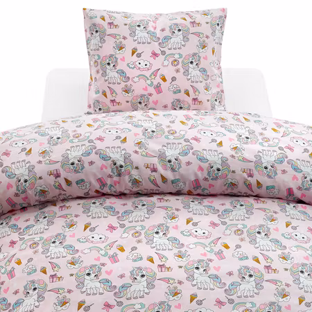 Enhörning Rosa Bäddset Enkeltäcke 150x210