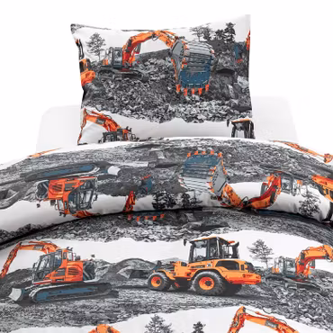 Maskiner Orange Bäddset Enkeltäcke 150x210