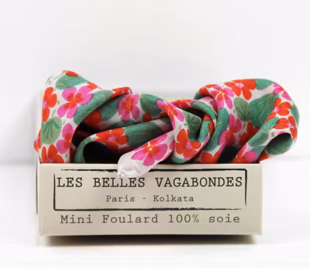Handtryckt sidenscarf i vintageask – 100% Silke, "Fuchsia"