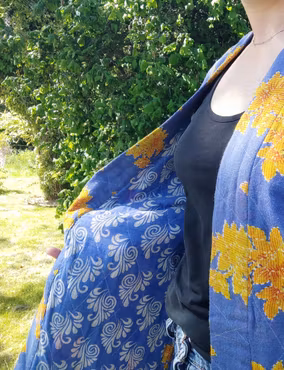 Handgjord quiltad jacka i bomull – Onesize "Blå"