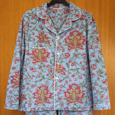 Blocktryckt pyjamas - Blue blossom