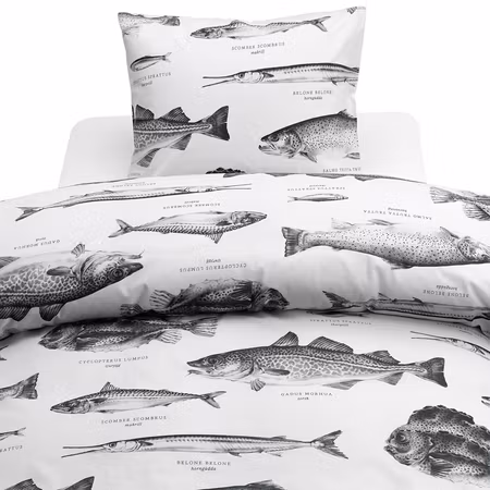 Havsfiskar Svart/Vit Bäddset Borganäs of Sweden Enkeltäcke 150x210