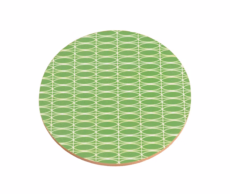 Glasunderlägg Oval, grön, runt, 9cm, björk, svensktillverkad