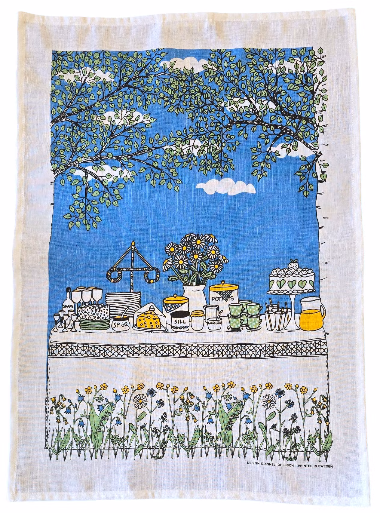 Handduken Midsommarblomster, halvlinne 50x70