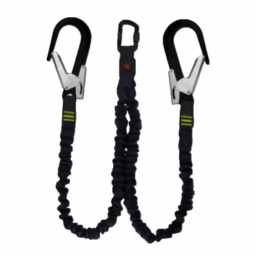 Dubbel falldämpande lina 1,5 m – PES-tubväv med energiabsorberare & aluminiumkonnektorer