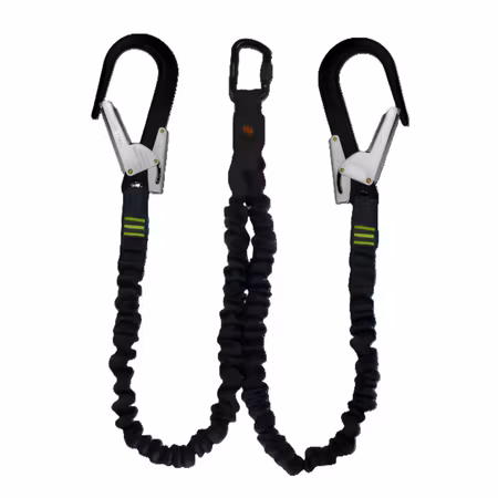 Dubbel falldämpande lina 1,5 m – PES-tubväv med energiabsorberare & aluminiumkonnektorer