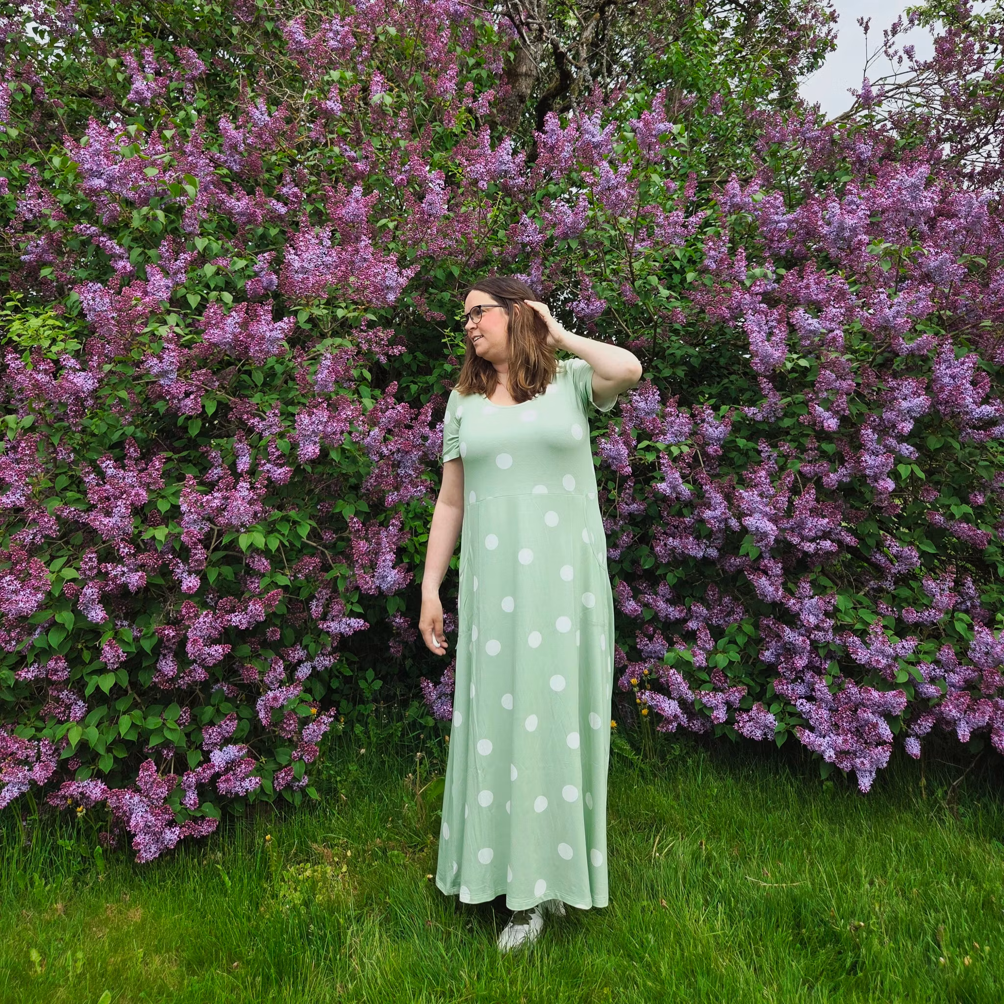 Långklänning - Ljusgrön prick
