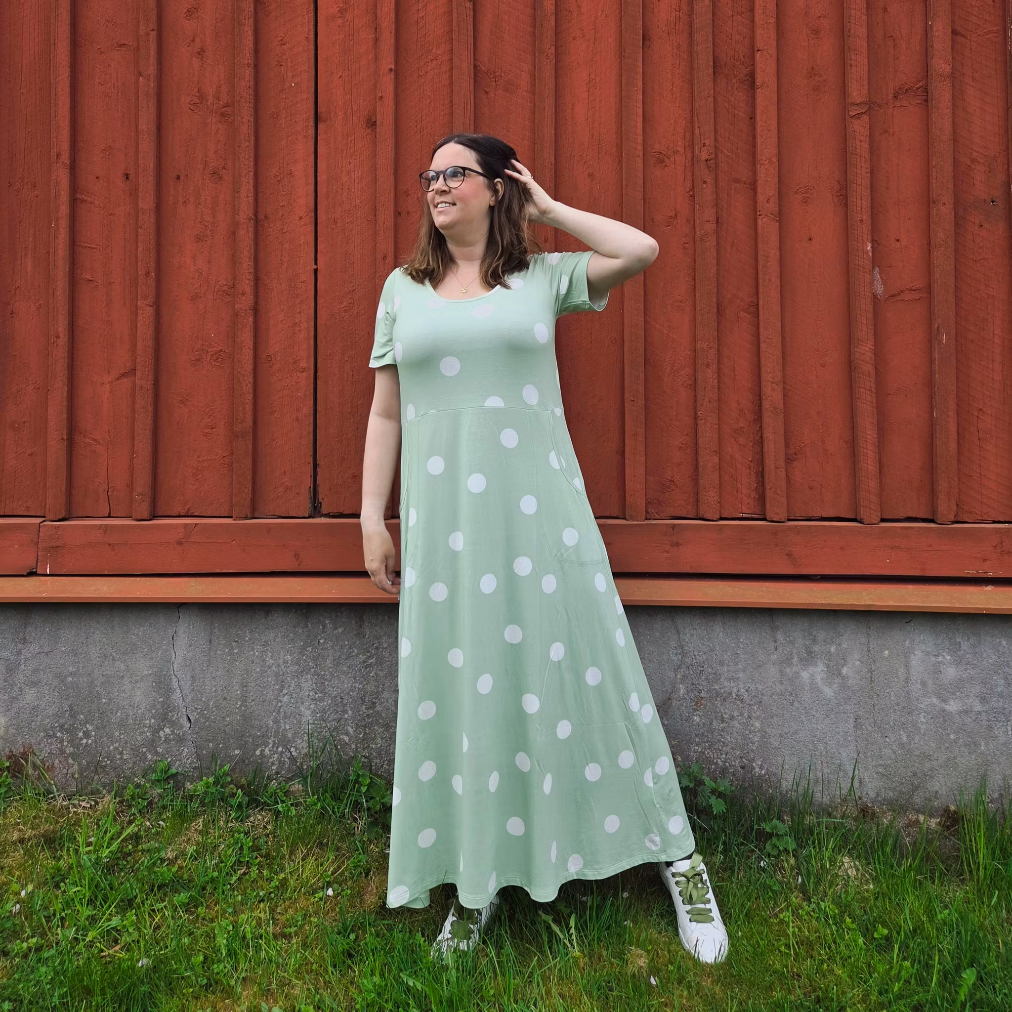Långklänning - Ljusgrön prick