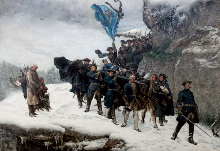 KARL XII:s LIKFÄRD 1878 av Gustaf Cederström