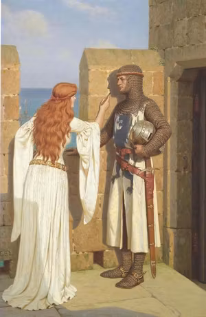 THE SHADOW - JUNGFRUN OCH KORSRIDDAREN av Edmund Blair Leighton