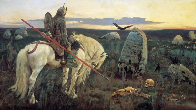 EN VIKING RIDDARE VID KORSVÄG av Viktor Vasnetsov