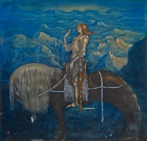 EN RIDDARE RED FRAM av JOHN BAUER Stor variant