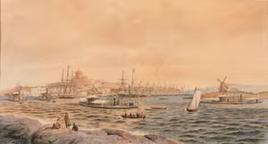 SVENSK-NORSKA ESKADERN I MARSTRANDS HAMN 1872 av JACOB HÄGG (AFFISCH)
