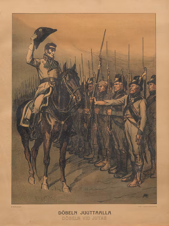 VON DÖBELN VID JUTAS efter litografi av Albert Edelfelt 1902