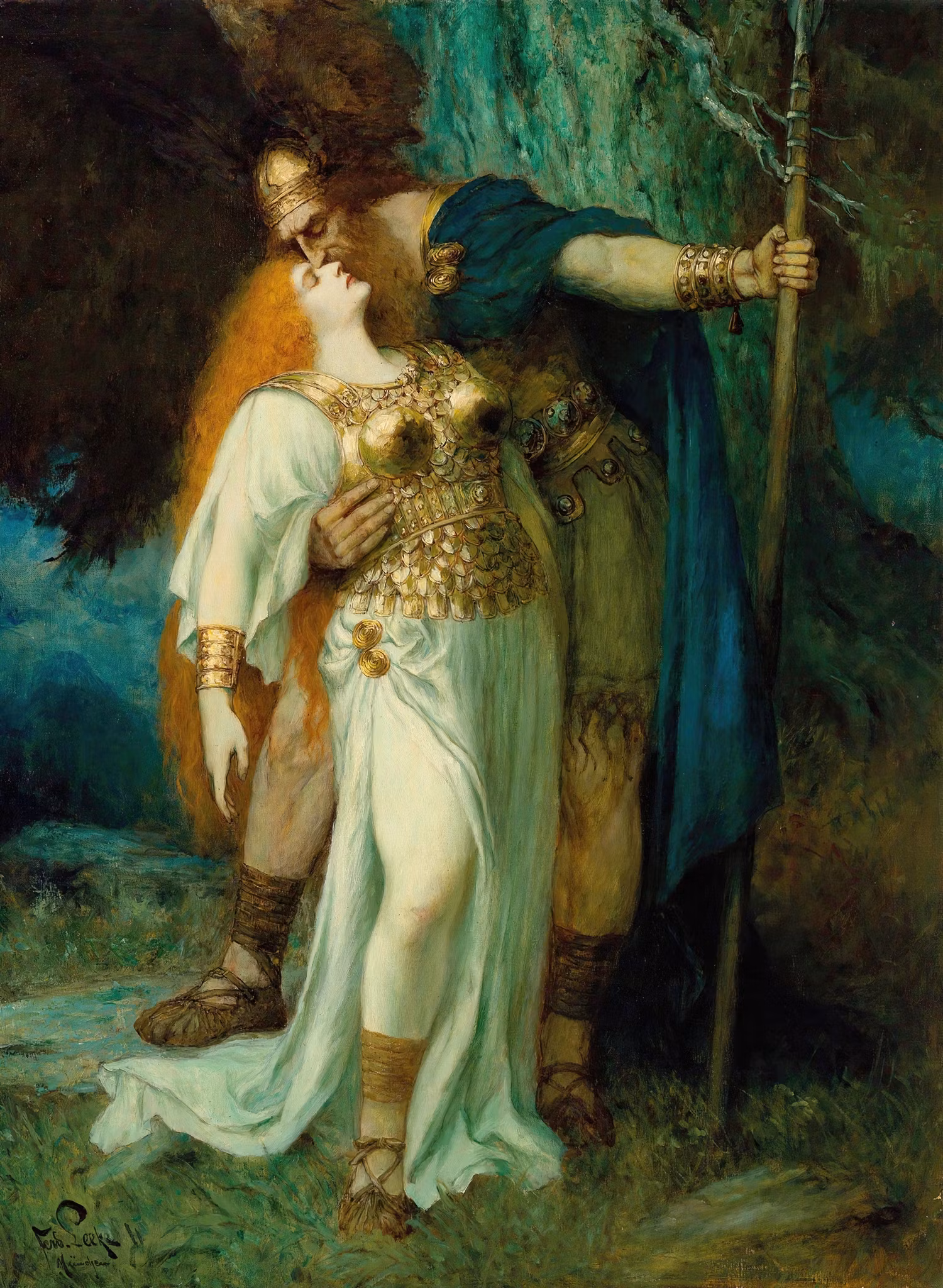 WOTANS AVSKED MED VALKYRIAN BRÜNHILDE av FERDINAND LEEKE efter RICHARD WAGNER