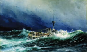 PANSARBÅTEN GÖTA I STORM PÅ NORDSJÖN 1901 av HERMAN AF SILLÉN