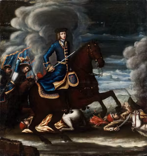 KARL XII TILL HÄST VID NARVA av okänd mästare