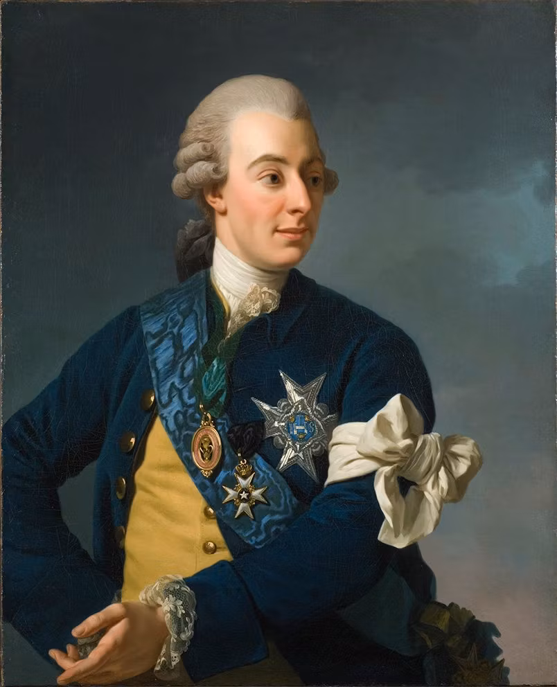 GUSTAV III MED FRIHETSBINDELN av Alexander Roslin - STOR PÅ DUK