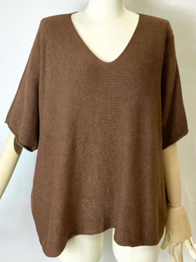 Plus Size Tröja - Kort ärm - Kastanj