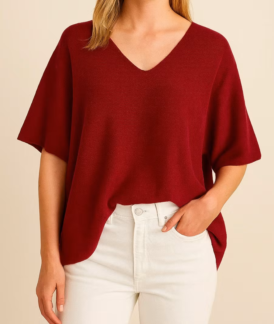 Ponchotröja - V ringad - Burgundy