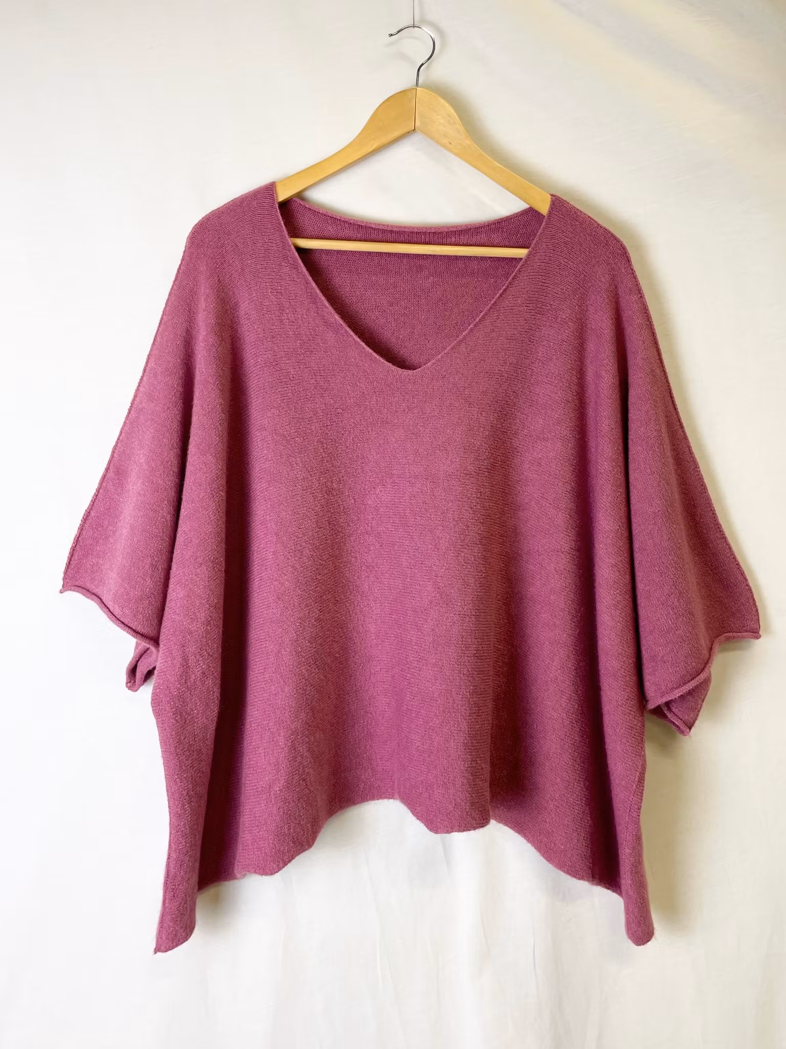 Ponchotröja - V ringad - Magenta