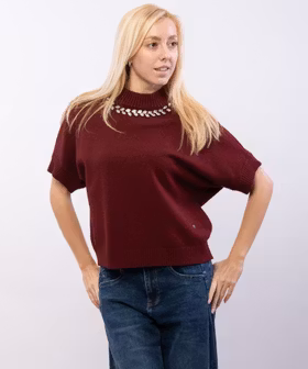 Tröja - Strass - Vinröd