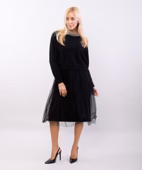 Tyllklänning och tröja set - Svart