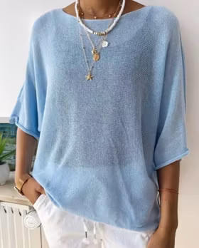 Ponchotröja - Bomull - Ljusblå