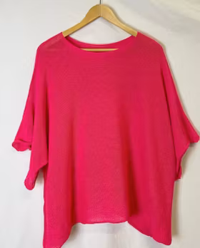 Ponchotröja - Bomull - Fucshia