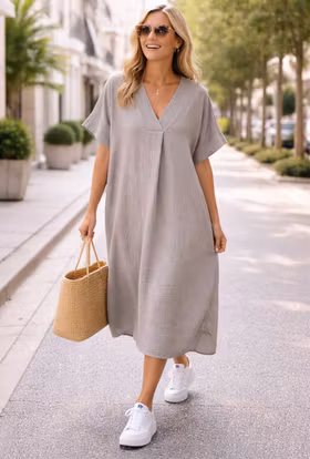 Klänning V-ringad - Signe - Taupe