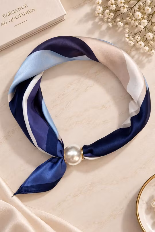 Scarf med pärla - Wilma - Marinblå