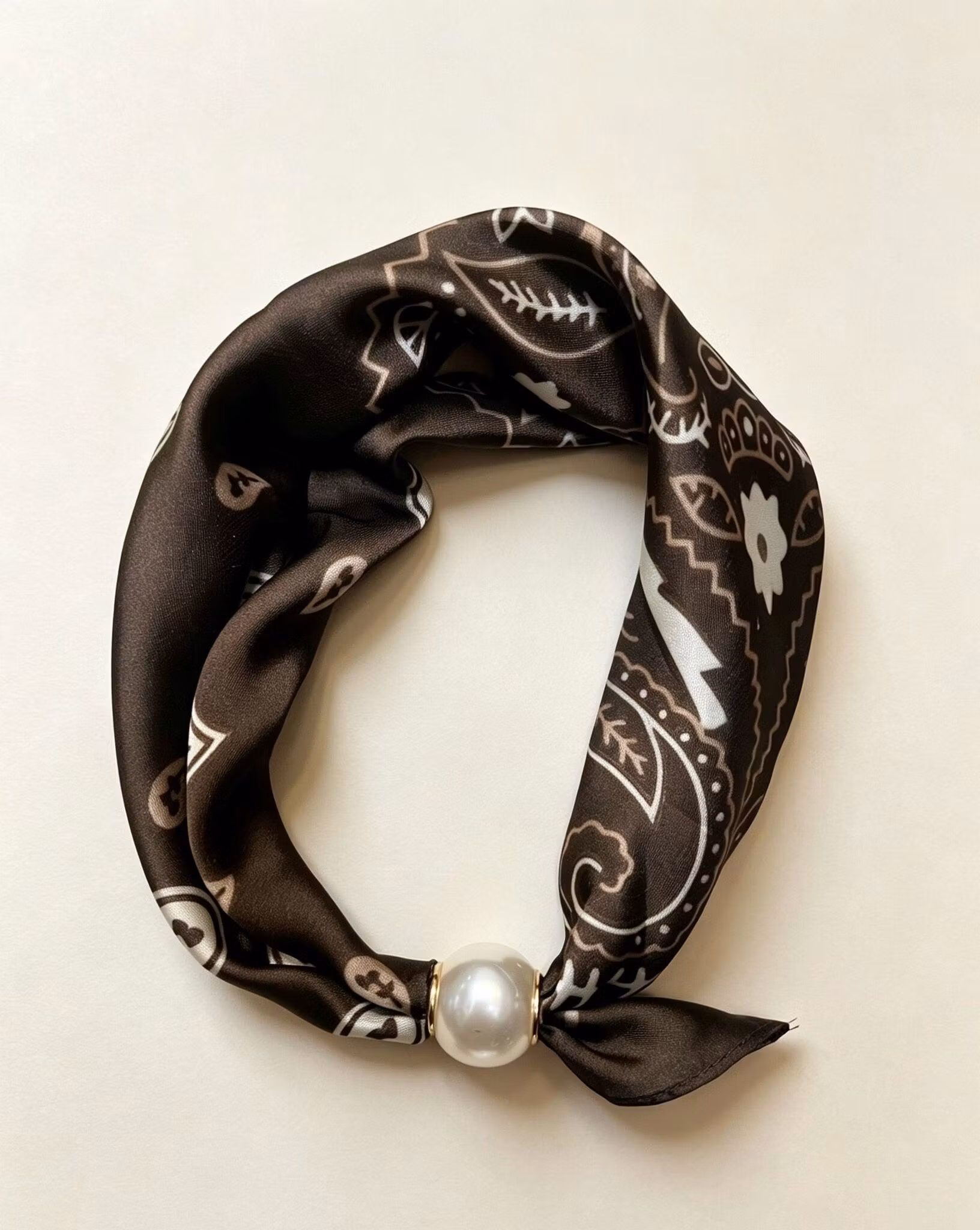 Scarf med pärla - Thea - Choklad