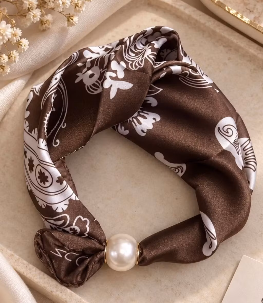 Scarf med pärla - Tina - Brun