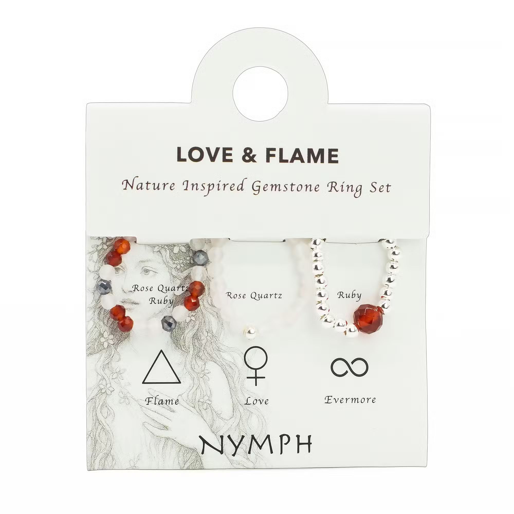 Nymph Spirit Ringset med Ädelstenar - Kärlek & Flamma