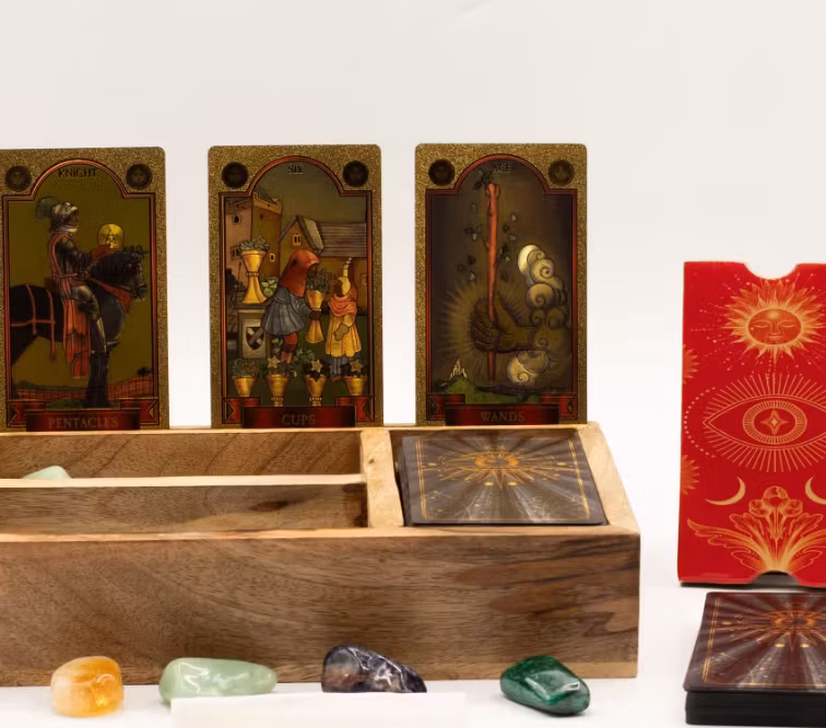 Tarotbox med Tre Fack och Korthållare