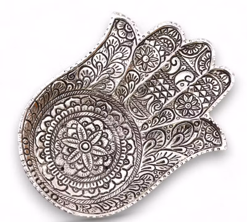 Stor Rökelsehållare i Polerat Aluminium – Hamsa