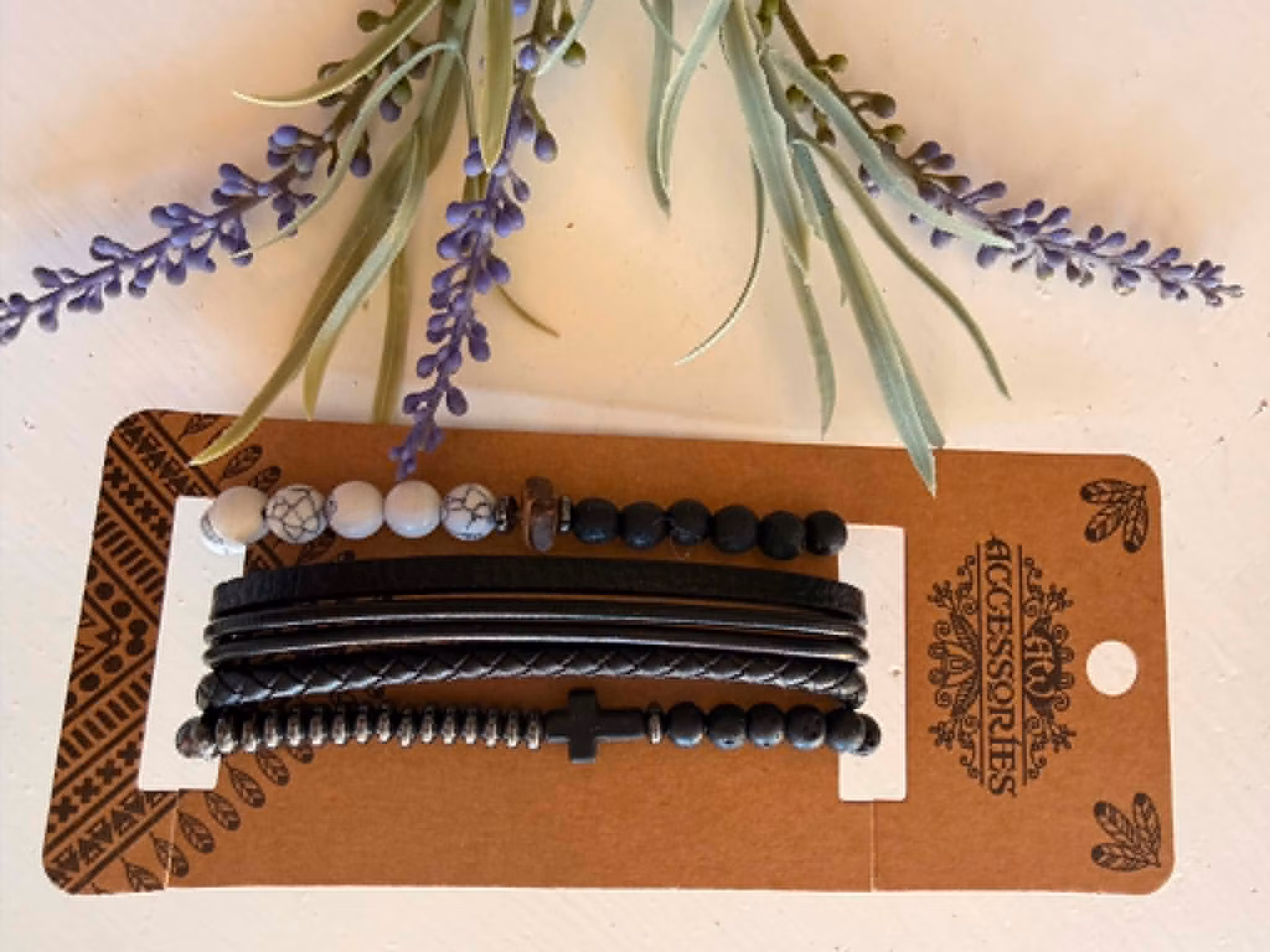 Armbandsset för män – svart‑vit