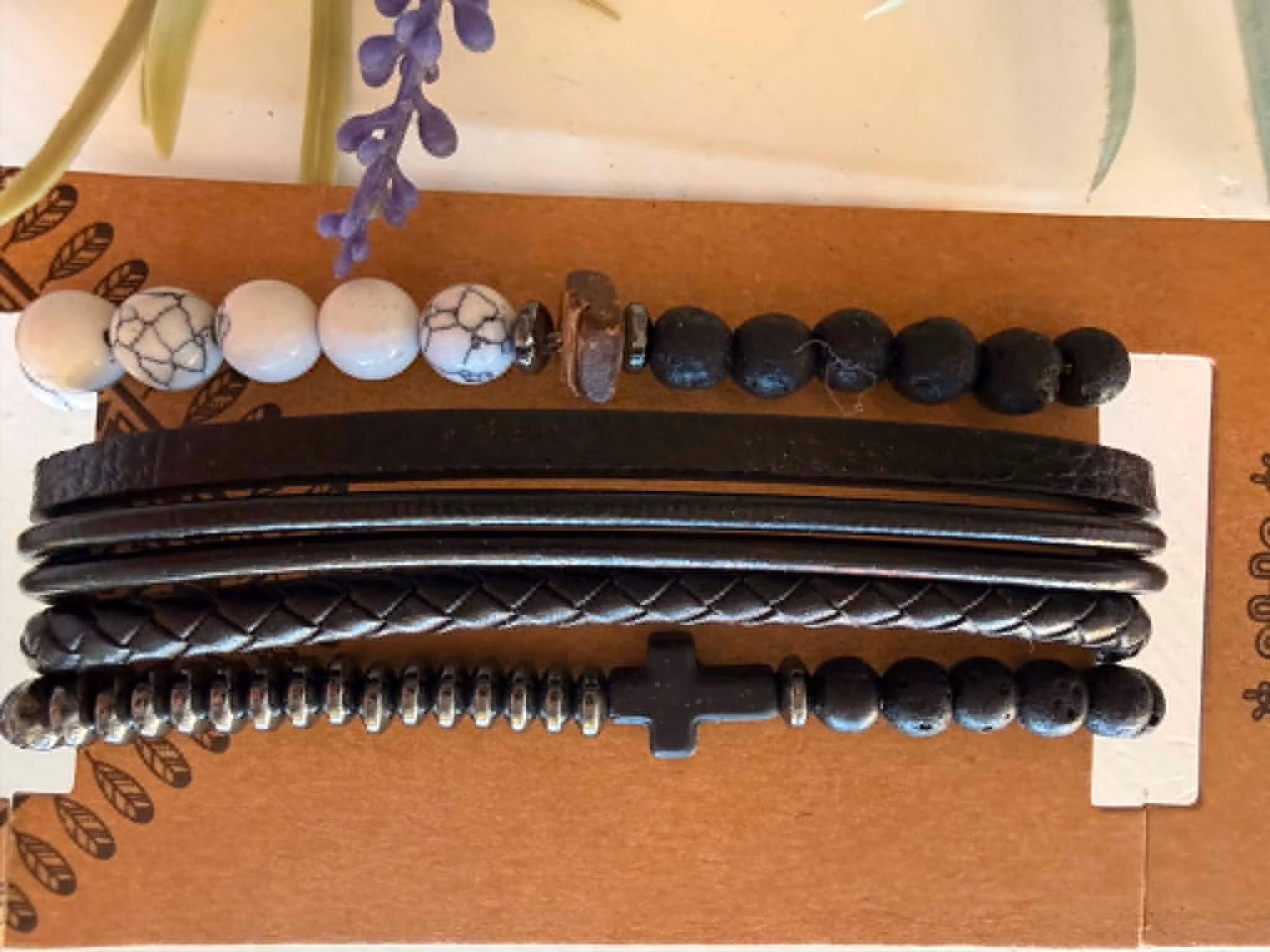 Armbandsset för män – svart‑vit