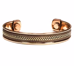 Armband i koppar med  flätat band, magnetisk