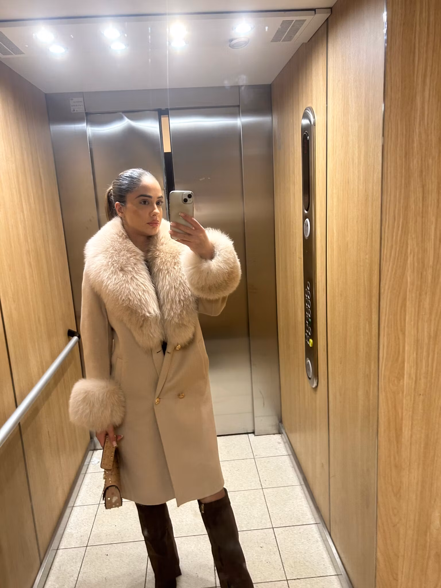 Amina wool mix fur coat- khaki