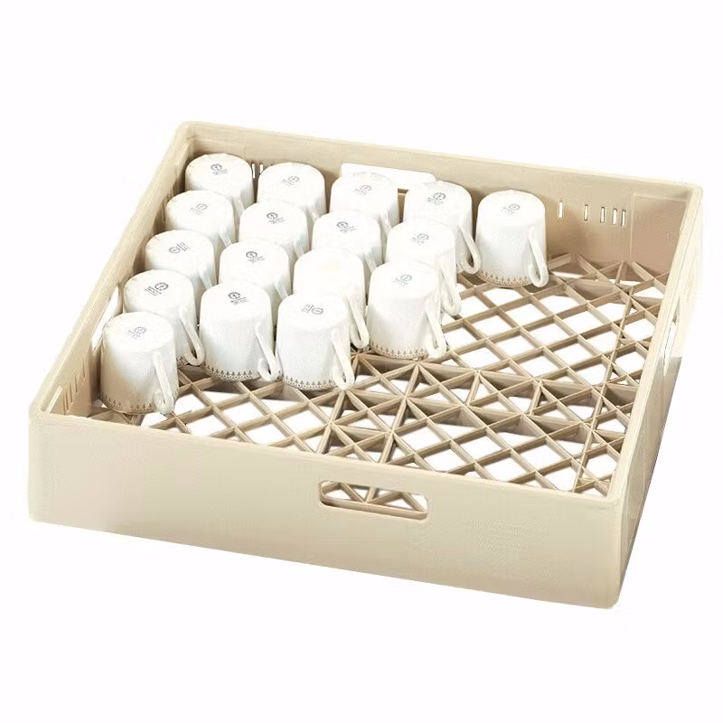 Diskkorg för koppar och glas, beige