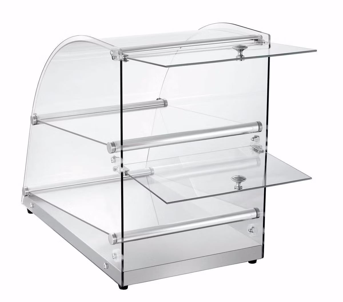 Buffedisplay 360 med 2 hyllplan, glas