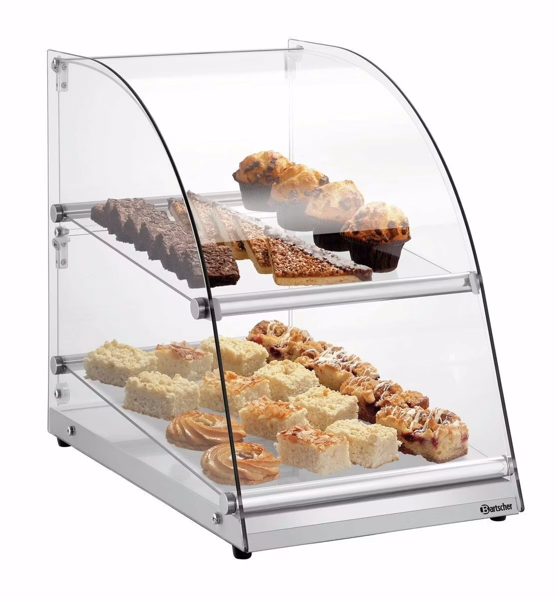 Buffedisplay 360 med 2 hyllplan, glas