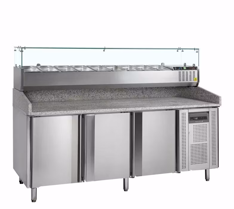Pizzakylbänk PT1300, 3 dörrar och kylränna