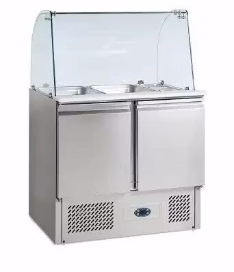 Saladette kylbänk med glasmonter 260L, 2 dörrar